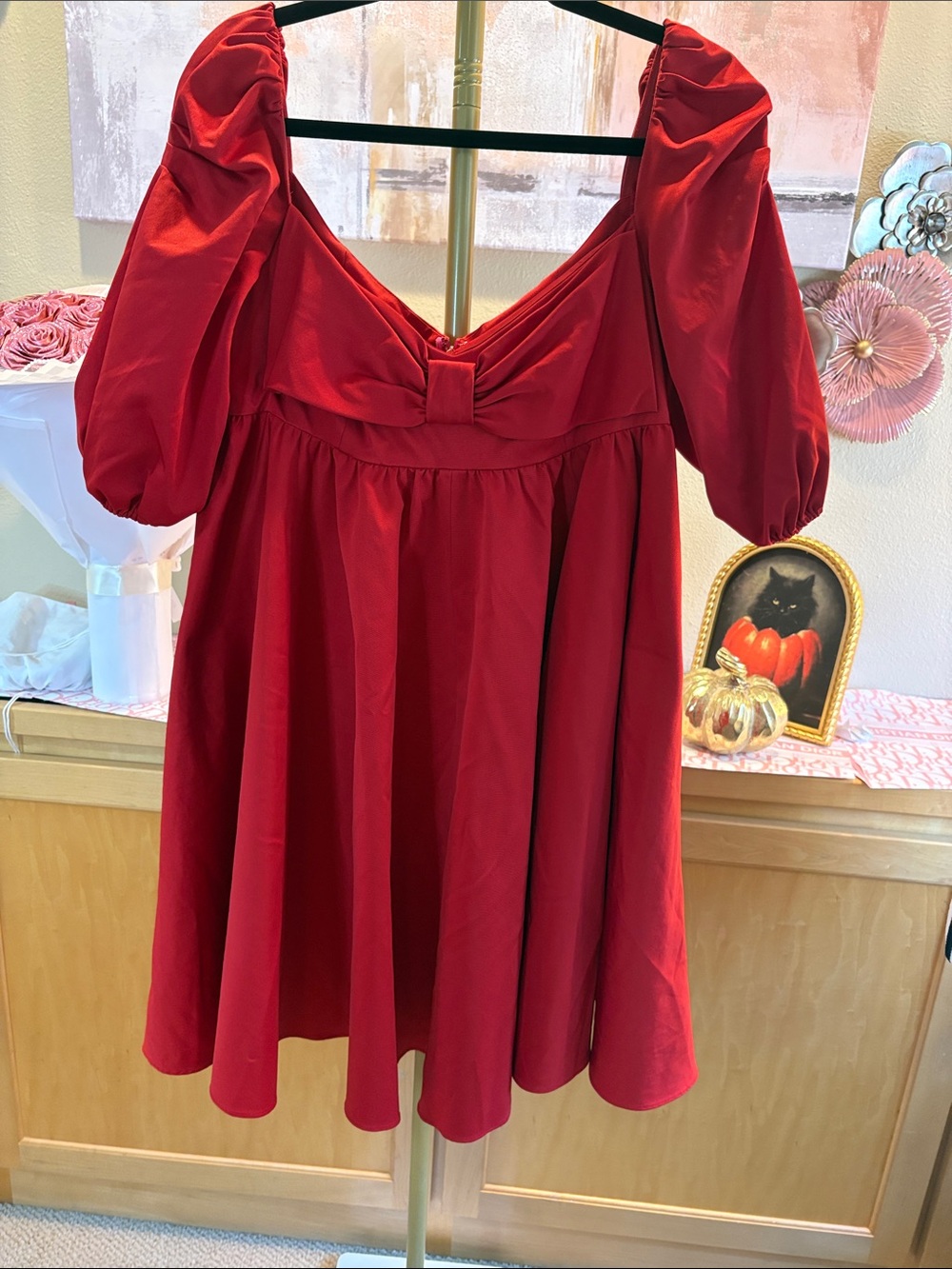 Kate Spade New York Beau Satin Puff Sleeve Dress Red